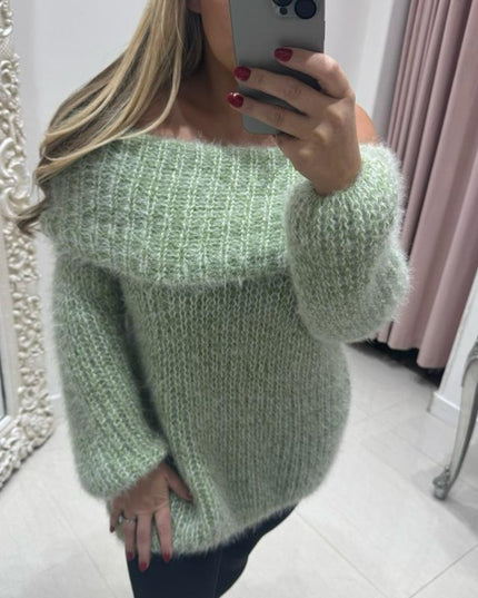 Connie ~ Luxury Knit Bardot Jumper ~ Sage
