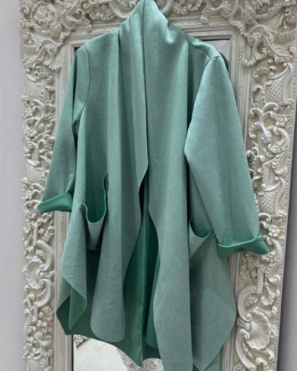 Sofia ~ Faux Suede Waterfall Pastel Mid Length Jacket