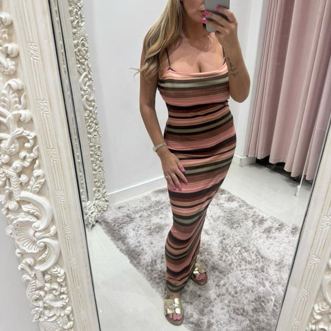 Suzie ~ Stripe Midi Dress With Built In Padding