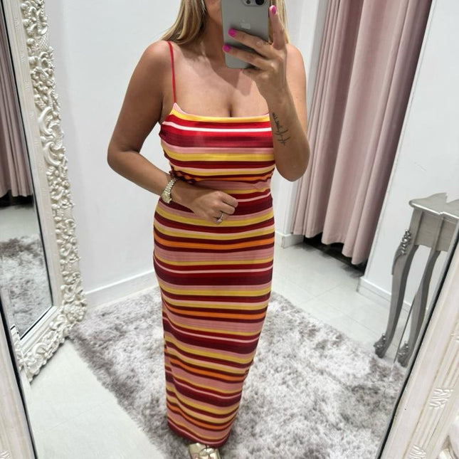 Suzie ~ Stripe Midi Dress With Built In Padding