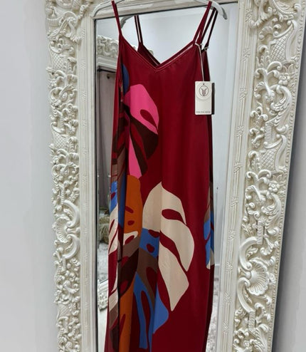 Palm Leaf ~ Strappy Silky Maxi Dress