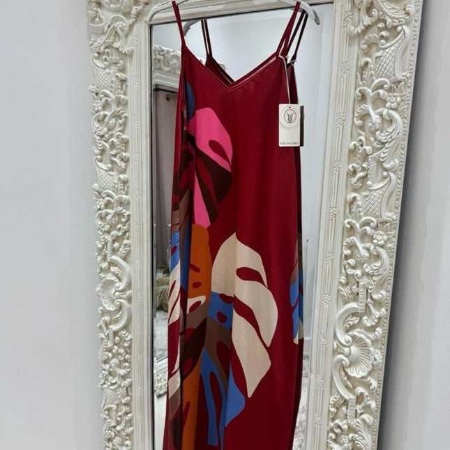 Palm Leaf ~ Strappy Silky Maxi Dress