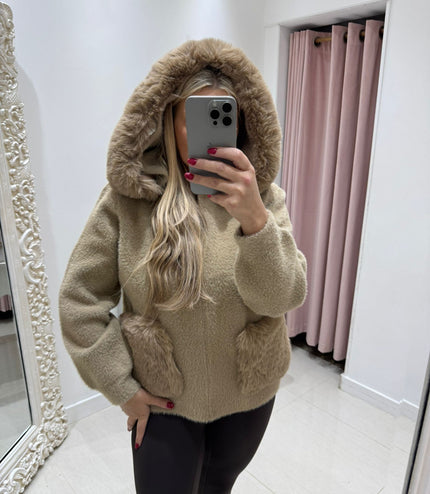 Mishca ~ Thick Fur Knit Hooded Cardigan/Jacket