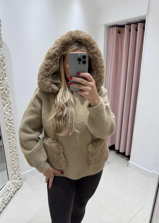 Mishca ~ Thick Fur Knit Hooded Cardigan/Jacket