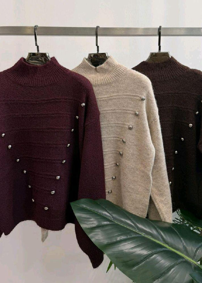 Soft Knit Military Style Jumper With Stud Detail