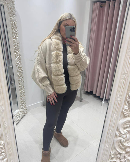 Carmel ~ Faux Fur Heavy Cable Knit Cardigan