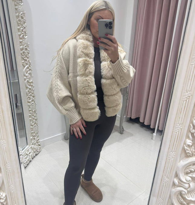 Carmel ~ Faux Fur Heavy Cable Knit Cardigan