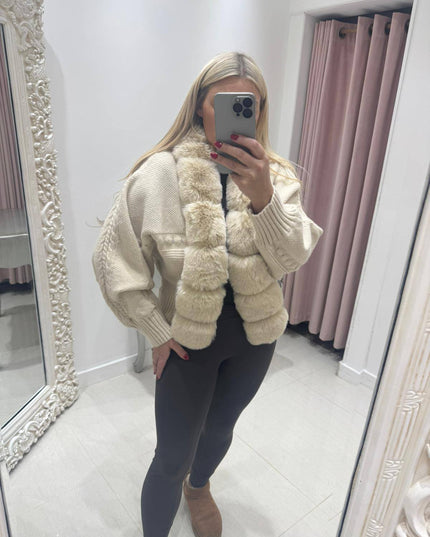 Carmel ~ Faux Fur Heavy Cable Knit Cardigan