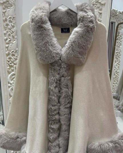 Holly Luxury Faux Fur Collared Cape ~ Cream