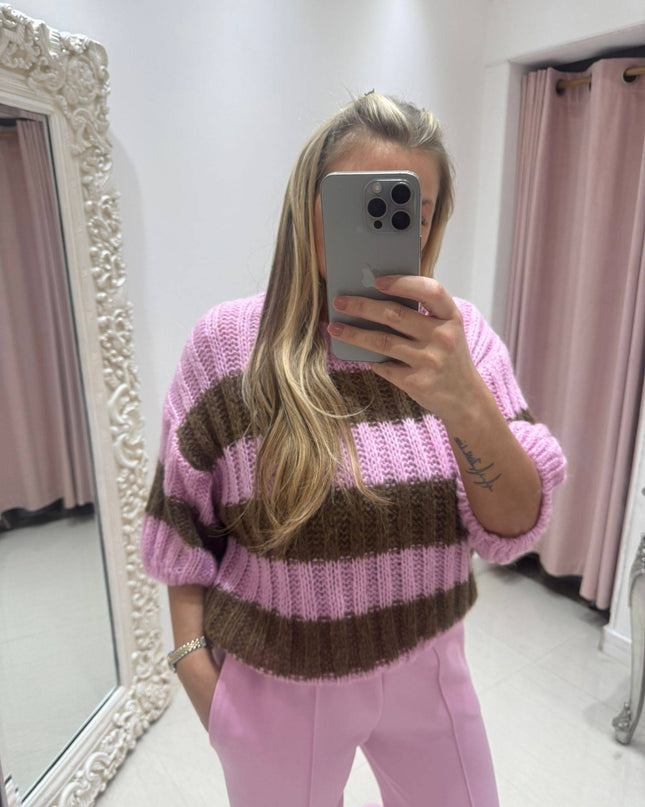 Sienna ~ Short Sleeved Striped Knitted Jumper