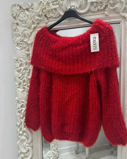 Connie ~ Luxury Knit Bardot Jumper ~ Red