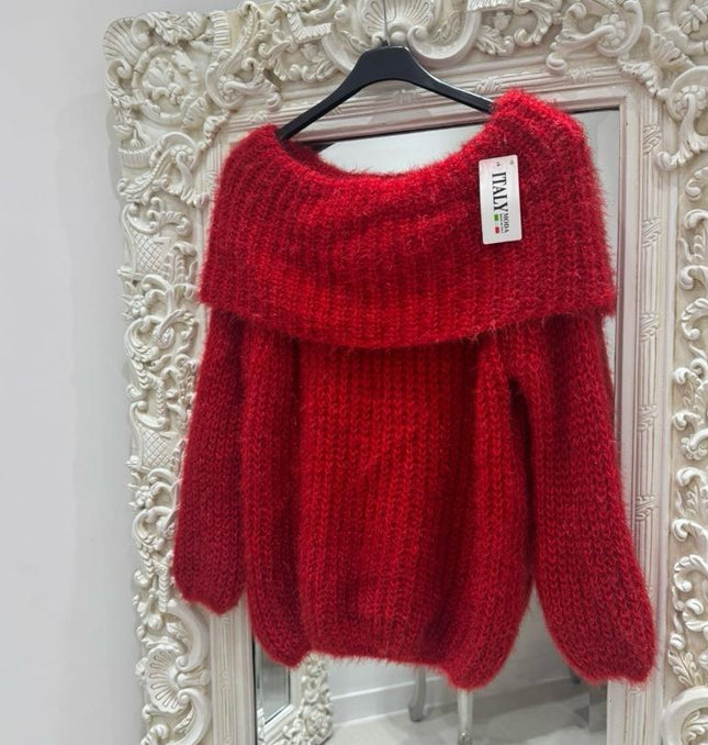 Connie ~ Luxury Knit Bardot Jumper ~ Red