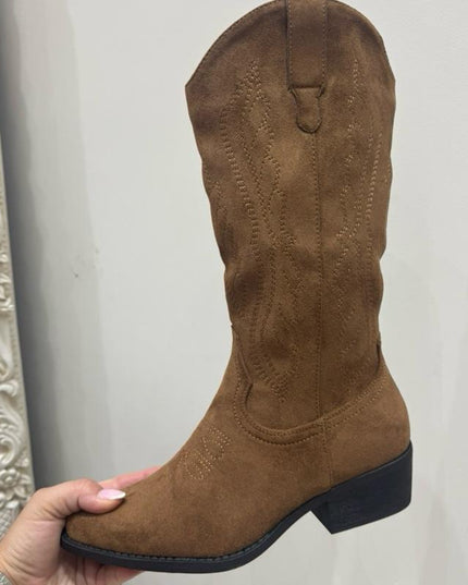 Dallas Faux Suede Camel Mid Length Western Cowboy Boot