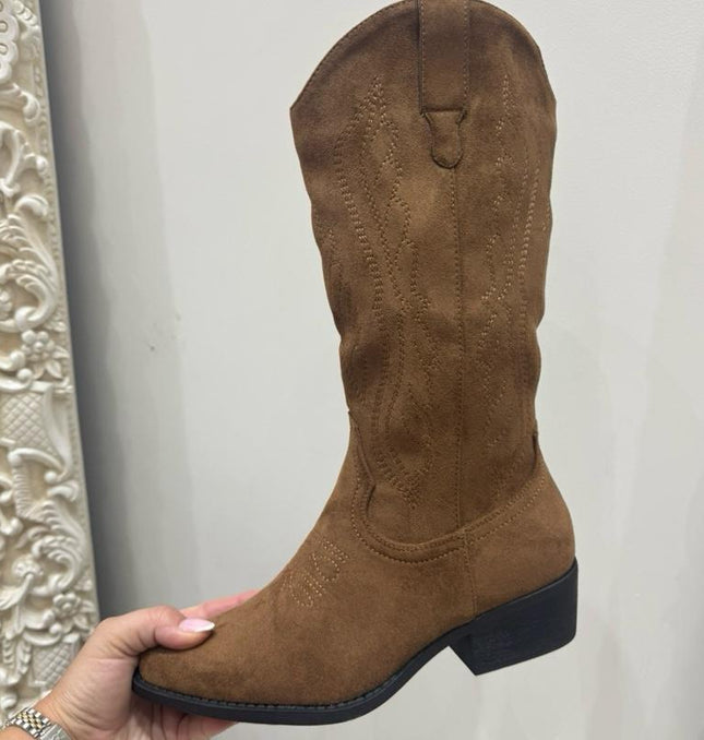 Dallas Faux Suede Camel Mid Length Western Cowboy Boot