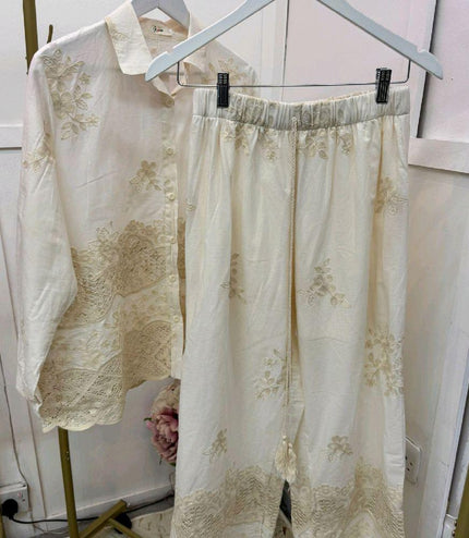Malina ~  Embroidery & Lace Panelled Shirt & Pants