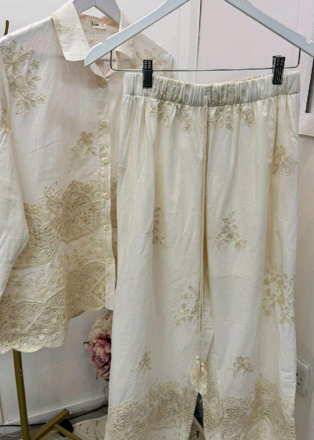 Malina ~  Embroidery & Lace Panelled Shirt & Pants