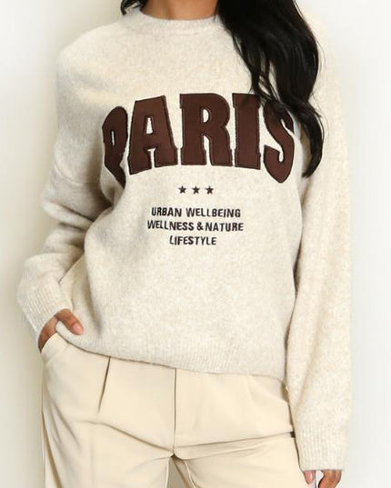 Collette ~ Slogan Long Sleeve Wool Mix Long Sleeve Jumper