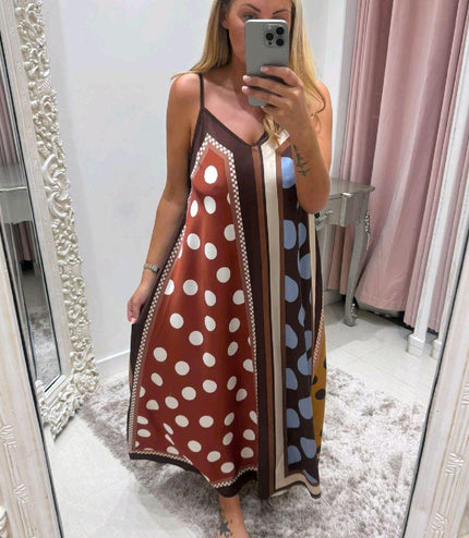 Olivia  ~ Strappy Silky Maxi Dress ~ Reversible Print