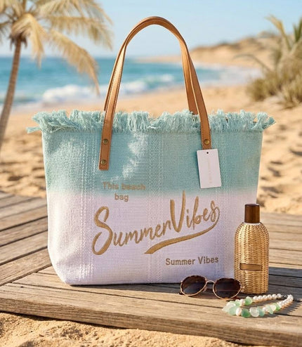 Summer Vibes ~ Large Mint Ombre Beach Bag