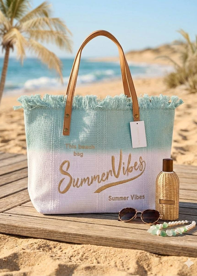 Summer Vibes ~ Large Mint Ombre Beach Bag