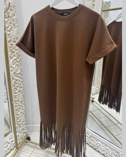 Tess ~ Midi Thick Tee Dress With Long Tassels - 3 Colours