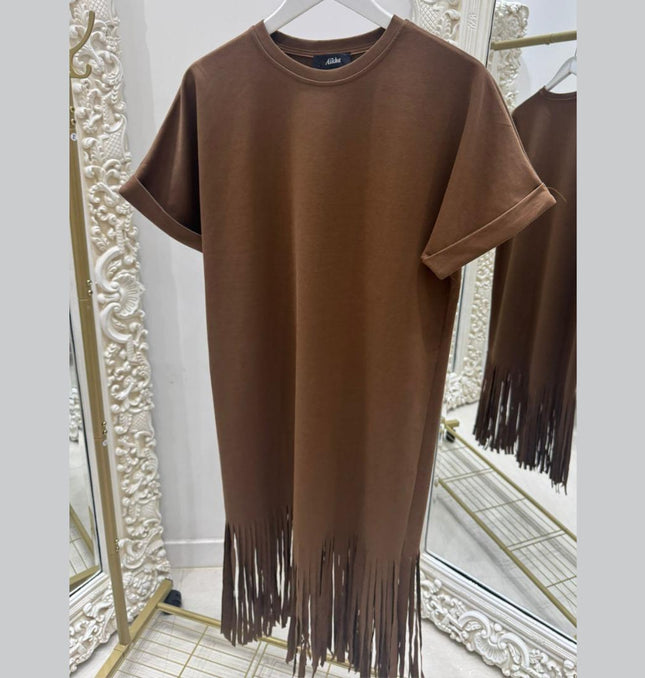 Tess ~ Midi Thick Tee Dress With Long Tassels - 3 Colours