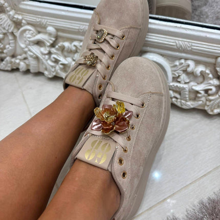 Macy ~ Crystal Embellished Trainers ~ Dark Mocha