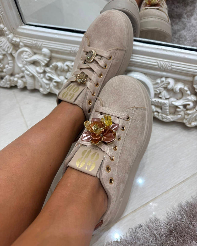 Macy ~ Crystal Embellished Trainers ~ Dark Mocha