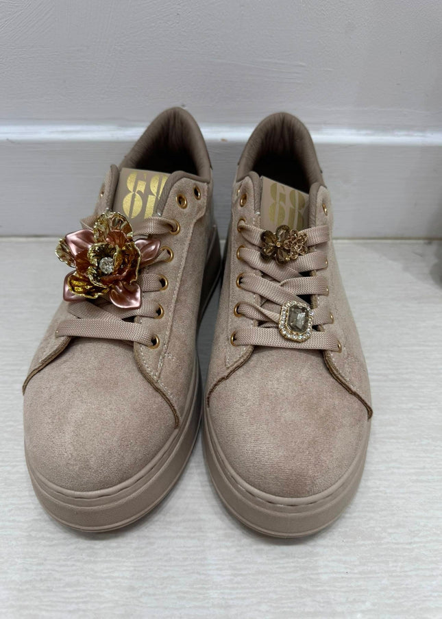 Macy ~ Crystal Embellished Trainers ~ Dark Mocha