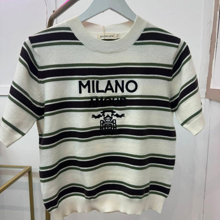 Olive Green & Brown Striped Fine Knit Top