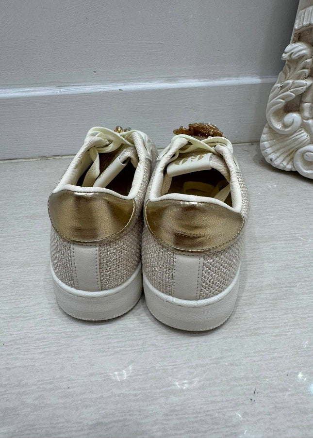 Macy ~ Crystal Embellished Trainers ~ Cream