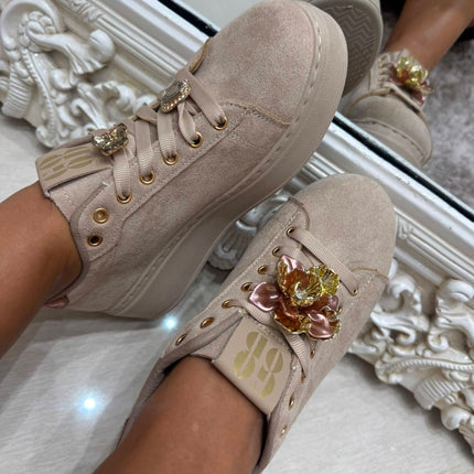 Macy ~ Crystal Embellished Trainers ~ Dark Mocha