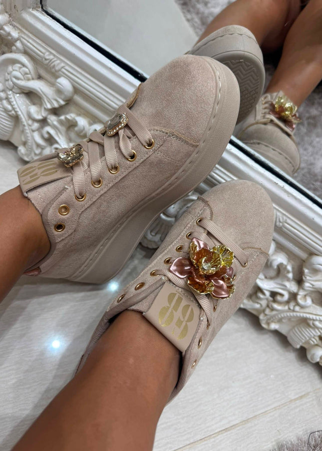Macy ~ Crystal Embellished Trainers ~ Dark Mocha