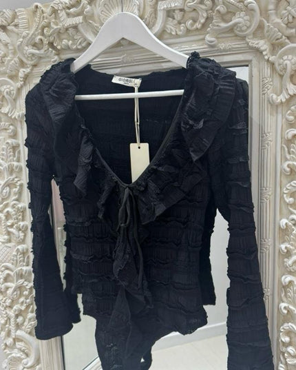 Leanna ~ Lace Frill Bodysuit ~ Black