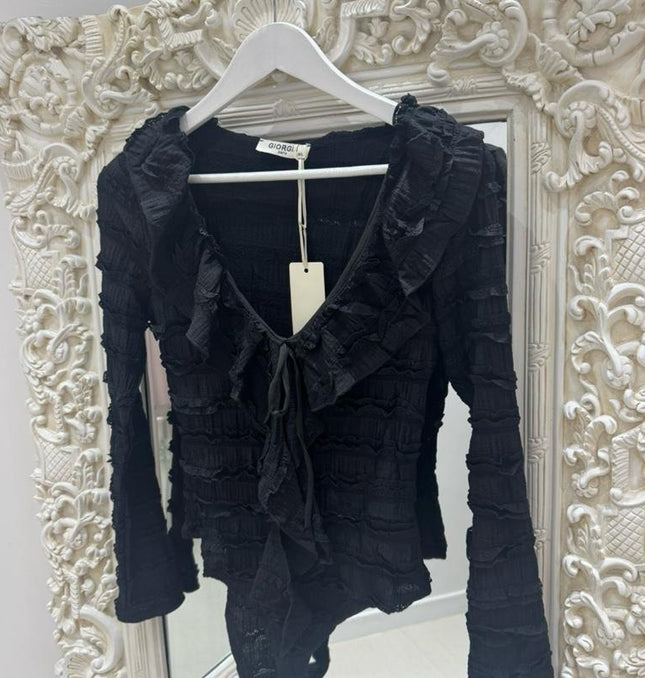 Leanna ~ Lace Frill Bodysuit ~ Black