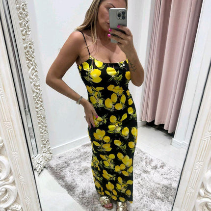 Lemons ~ Midi Dress With Built In Padding