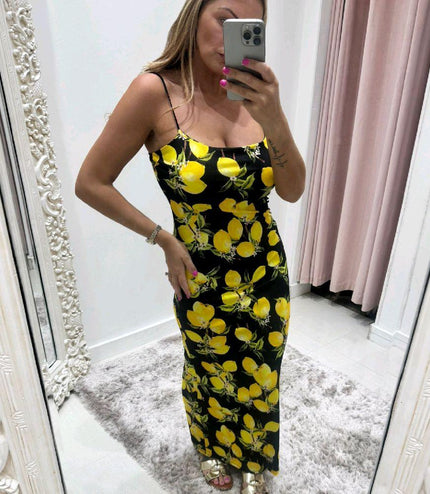 Lemons ~ Midi Dress With Built In Padding
