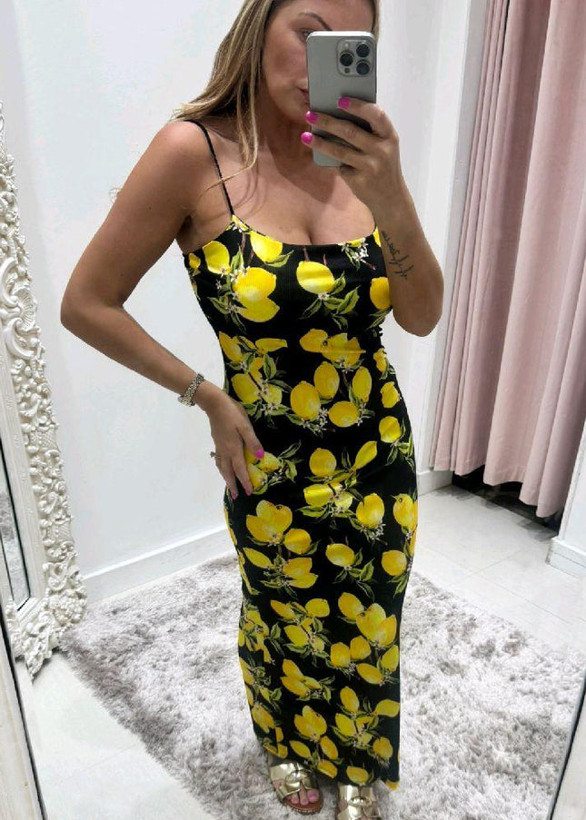 Lemons ~ Midi Dress With Built In Padding