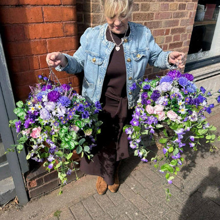 2 X Lilac & Purple Flower Hanging Baskets