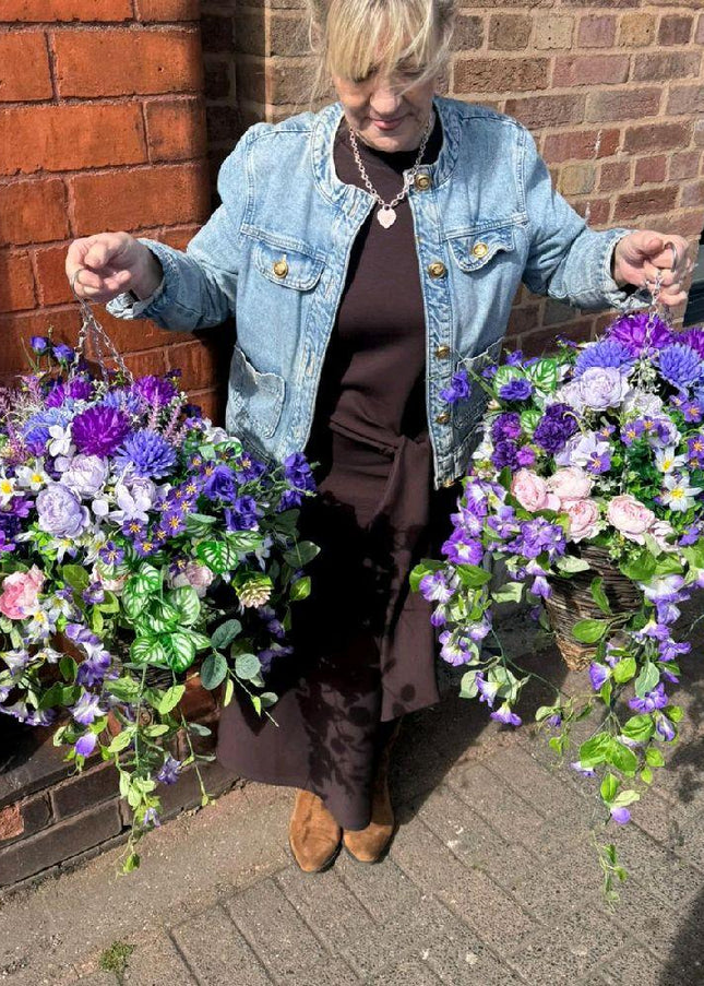 2 X Lilac & Purple Flower Hanging Baskets