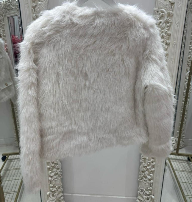 Lucinda ~ Luxury Faux Fur Trophy Jacket With Gold Buttons