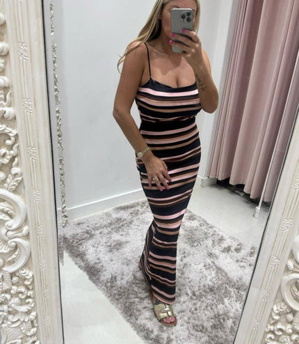 Suzie ~ Stripe Midi Dress With Built In Padding