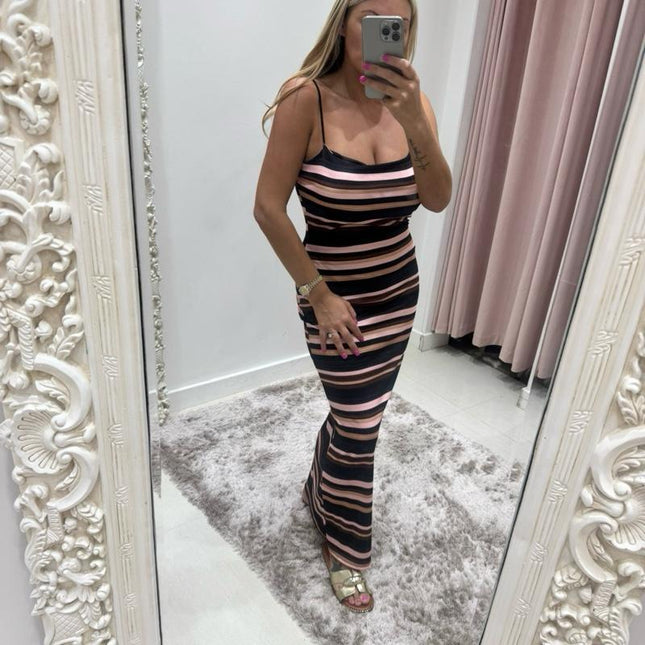 Suzie ~ Stripe Midi Dress With Built In Padding