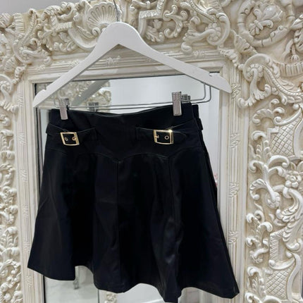 Charlotte ~  Faux Leather Skirt With Gold Buckles
