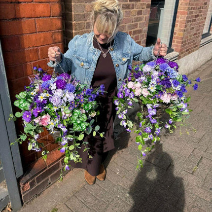 2 X Lilac & Purple Flower Hanging Baskets