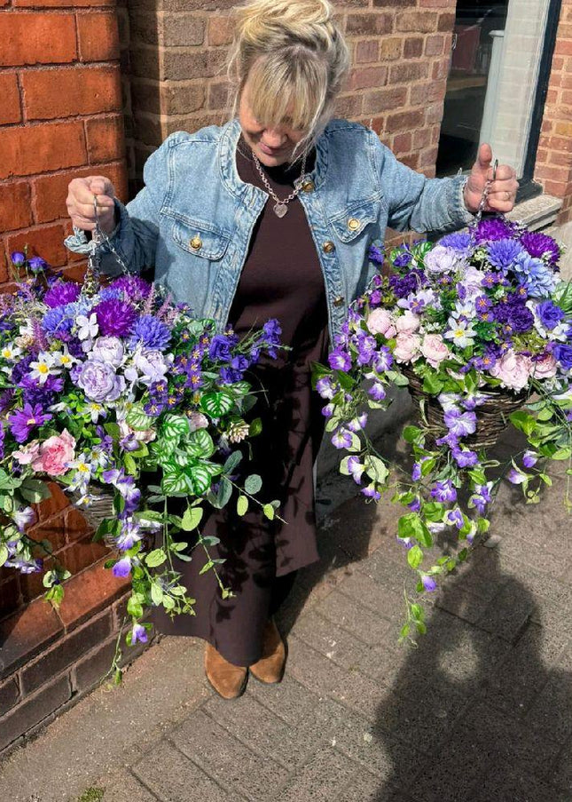 2 X Lilac & Purple Flower Hanging Baskets