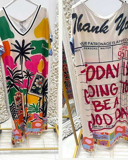 Caprice ~ Short Sleeved V Neck Vibrant Print Maxi Dress