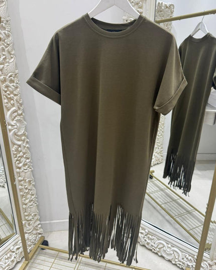 Tess ~ Midi Thick Tee Dress With Long Tassels - 3 Colours