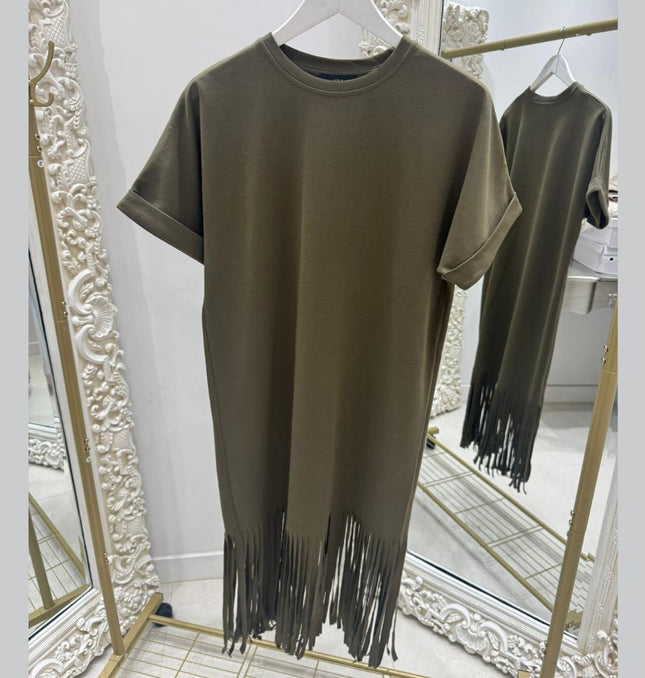 Tess ~ Midi Thick Tee Dress With Long Tassels - 3 Colours
