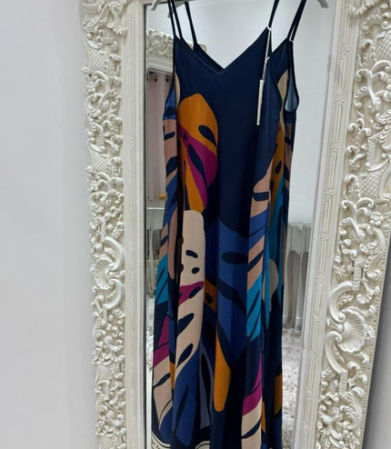 Palm Leaf ~ Strappy Silky Maxi Dress